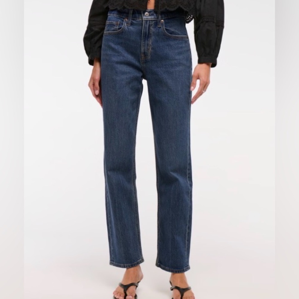 Abercrombie & Fitch Women's Straight Leg Jeans — Dark Blue Denim